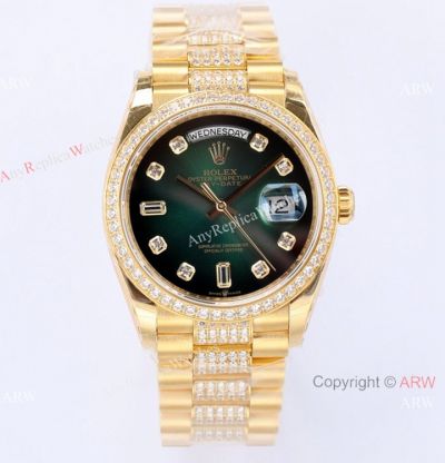  Rolex Day-Date 36mm Green Gradient Dial Diamond Watch